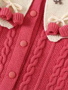 2pcs Girls Knitted Cardigan Sweater & Skirt Set, Warm Outfit For Autumn/Winter, Birthday Gift - Hot Pink - View 6