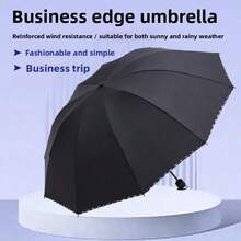 Guarda-chuva com bordas triplas e envolto, adequado para dias ensolarados e chuvosos, com superfície reforçada, dobrável, ideal para deslocamento diário, viagens, atividades ao ar livre e adequado para pessoas de todas as idades.