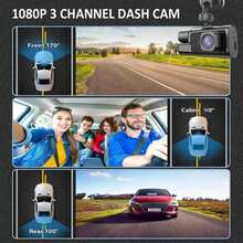 1 pieza, Cámara de salpicadero frontal, trasera y interior, Cámara de salpicadero de 3 lentes, Cámara DVR de 1080P FHD para automóviles con grabación en bucle, caja negra, cámara para automóvil, grabación de conducción de automóviles, pantalla de 2 pulgadas, tarjeta SD no incluida - Multicolor - Ver 5