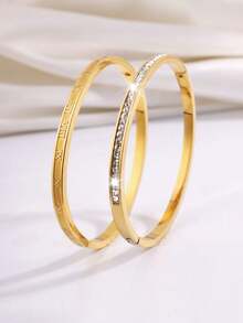 Camhanno 2 Sets Elegant Luxurious Stainless Steel Fine Fashion Style Roman Numeral Bracelets For Dating Party Daily Commute Perfect Present - Multicolor - View 11