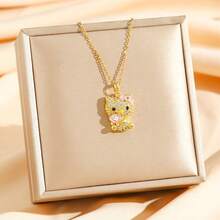 Sanrio 1pc Sanrio Cute Sparkly Rhinestone Kitty Cat Pendant Necklace, Delicate Cartoon Cat Charm Elegant Luxury Fashion Jewelry