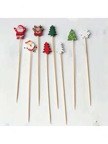 200/100/50/20/10pcs Christmas Santa Claus Bamboo Skewers, Cocktail Picks, Fruit Forks, Christmas Tree Decorations, Appetizer Toothpicks, Suitable For Cocktail Parties, Birthday Parties, Weddings, Christmas Decorations - Multicolor - View 10