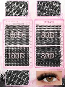 640/240/60PCS Lash Cluster Set, 2 Types Of 60D+80D+100D Lash Clusters, Natural And Thick, With Adhesive And Tools, Firm On Eyes, Suitable For Beginners' Home DIY, Daily Activities, Travel, Costume Parties, Halloween And Christmas Gifts - Black - View 3
