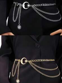 1件装女士合金吊坠腰链，时尚复古优雅身体链，适合万圣节、夏季、学校秋季等场合佩戴。