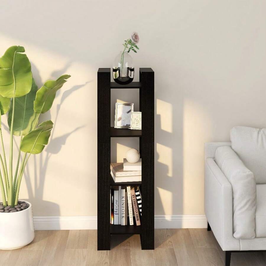 Libreria/divisorio per ambienti Larryhot Nero 41x35x125 cm Pino massiccio, robusto e durevole, facile da montare, stile decorativo, adatto per riporre soprammobili, statuette, libri, piccoli oggetti, ecc.