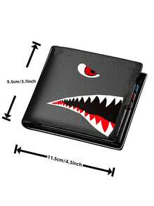 1pc Shark Men's Wallet Fashion Cartoon Design, Multi-Deck And Coin Purse Black, Suitable For Men's Tough Styling Decoration, Fashion Dress-Up, Festivals, Birthday Gifts, Suitable For Sending Men's Holiday Gifts, Halloween Gifts, Christmas Gifts.