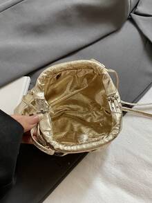 Fashionable Elegant Solid Color Clip Mouth Mini Shoulder Bag Crossbody Bag - Gold - View 4