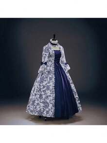 From Medieval To Victorian Era Court Dress Renaissance Gothic Lolita Style Dress With Puff Sleeves Cosplay Costume And Role Play Costume - Màu xanh lam - Xem 2