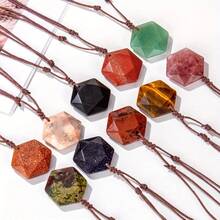 1 Piece Natural Stone Hexagonal Star Pendant Necklace - Handwoven Adjustable Bohemian Style Jewelry, Includes December Birthstone, Multiple Color Options, Suitable For Women's Holiday Party Gifts And Casual Outfits, Unique Texture Treatment - 東陵石 - 查看 10