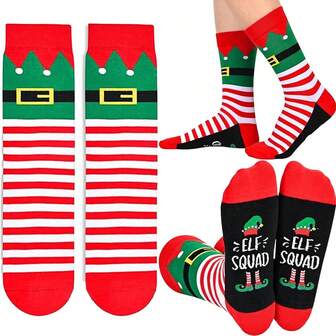1 par de calcetines unisex como regalo de Navidad, calcetines de media caña con diseño de duende navideño, suaves y cómodos para otoño/invierno, regalo de Navidad