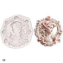 1 Khung hoa cô gái, hình nổi nữ thanh lịch, Khuôn silicon - Khuôn nhựa - Dụng cụ trang trí nhà cửa DIY - Khuôn thạch cao đất sét đúc trang sức - Màu Xám nhạt - Xem 3