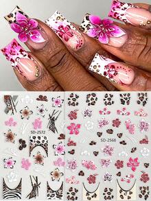 2 Stücke 3D Leopard Muster Hibiskus Blumen Nagelaufkleber, charmantes Leopard Muster Hibiskus Lilie Nagelkunst Design, selbstklebende Nagelaufkleber, Y2K süßes Design, elegante Nageldekoration, DIY Nagelstudio Zubehör, Nagelbedarf - Verschiedenfarbig - Übersicht 7
