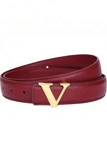 1/2pcs Retro Aesthetic Exquisite Style Belt Women's Smooth Buckle Belt Korean Version Fashion Letter V Belt Women's Belt Wear-Resistant