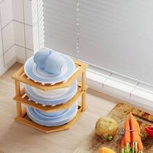 3 Tier Corner Shelf, Dish Drying Rack, Plate Organizer, Kitchen Spice Rack Countertop And Cabinet - 1 Pc + Tự nhiên - Xem 4