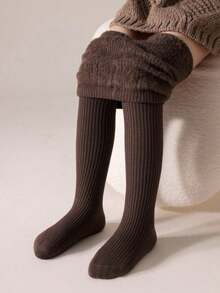 3/1 Pack Girls Tights/Leggings, Solid Color, Minimalist, Comfortable, Warm, Thermal Lined, Classic Vertical Stripe Design, Suitable For Birthday Party, Holiday Gift, Back To School, Travel, Outdoor Sports, Daily Wear, Random Color & Style