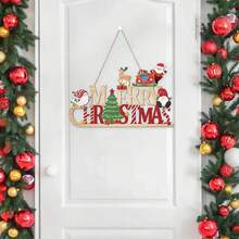 1 件圣诞装饰木制字母标志挂件圣诞欢迎门牌门挂木制字母标志吊坠礼物适合圣诞节家居前门装饰节日派对装饰挂饰 - 彩色 - 查看 7