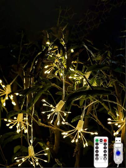 1 件节日派对装饰灯，LED 氛围装饰灯，烟花灯，暖色/彩色灯光，USB 带遥控器，适用于花园、卧室、圣诞树、家庭、书房、客厅、树、露台装饰，适用于万圣节、圣诞节、感恩节、母亲节、父亲节，可用作节日礼物