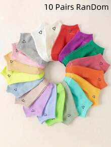 1/10 Pairs Women's Colorful Heart Patterned Fashion Versatile Outdoor Sports Ankle Socks - Multicolor - View 5