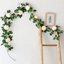 1pc Artificial Pink Silk Peony Floral Vine, Evergreen Ivy Garland For Wedding Party Wall Hanging, Home Garden Decor