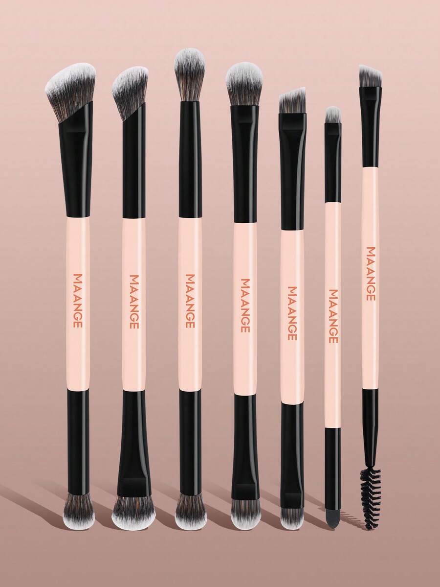 MAANGE 7/10支装柔软触感双头专业化妆刷套装，包含高光刷、散粉刷、腮红刷、面部刷、遮瑕刷、轮廓刷、鼻影刷、眼影刷、细节刷、粉底刷，多功能便携式化妆刷