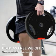 SPORTNOW Disques de poids, plaques de poids 2 x 5 kg et 2 x 2,5 kg, à trois poignées avec trous de Ø 25 mm, couverture en polypropylène, ensemble plaques d'haltères, musculation, fitness, gym, noir - Noir - Voir 4