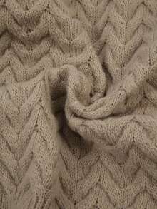 大码女式休闲纯色针织开衫，冬季 - 卡其色 - 查看 8