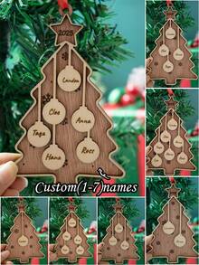 Custom Christmas Decorations, Personalized Christmas Tree Decorations, Customized 1-7 Names Ornaments, Customizable Christmas Decor, Diy Ornaments, Christmas, Living Room Decor, Outdoor, Garden, Double-Layer Wooden Pendant, Christmas Crafts, Room Decor, Boys, Girls, Mom, Dad, Family - Style a - View 1