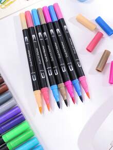 120PCS Dual Markers Double Point Fine & Brush Pen Sketch Colors Watercolor Drawing Professional Drawing Art Marker For School Supplied Students Stationery