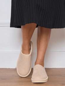 Casual Thermal Lined Slippers, Versatile For Winter - Beige - View 3