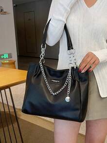 Túi xách nữ màu trơn bằng da PU, kiểu dáng tối giản, nhẹ, dung tích lớn, thích hợp cho công sở và du lịch hàng ngày, túi đeo vai thời trang, quà tặng tựu trường và ngày Nhà giáo. - màu đen - Xem 5