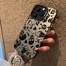 Custodia per telefono con motivo teschio di moda nera, compatibile con 16/16Pro/16ProMax/16Plus/15/15Plus/15Pro/15Promax, 14/14Plus/14Pro/14Promax, 13/13Pro/13Promax, 12/12Pro/12Promax, 11/11Pro/11ProMax, 7/8plus, XR/Xs/XsMax, antiurto, durevole, alla moda, bella, elegante