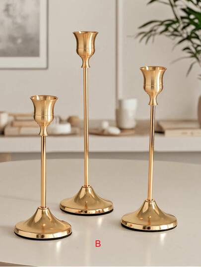 3pcs/1pc Gold Candle Holders, Luxury Display Props, Simple Home Romantic Tabletop Decor, Atmosphere For Candlelight Dinner, Wedding Ceremony, Christmas Party, New Year Party, Valentine's Day Party, Photography Props