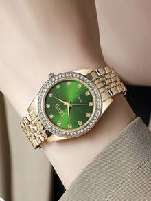 1pc Rhinestone Embellished Vintage Stylish Casual Women's Quartz Steel Band Watch, Suitable As Halloween, Birthday, Thanksgiving Gift