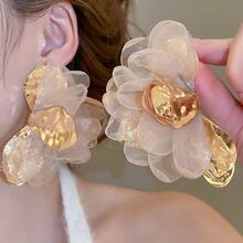 Andkiss 1 Đôi bông tai mặt dây chuyền hoa vải voan thanh lịch - Hoa - Xem 5