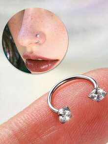 18G 2pcs Horseshoe Nose Studs, Incl. 1pc Taper Cone Ball Nose Stud, Stainless Steel Cubic Zirconia Nose Rings In White & Pink, Heart & Star Cubic Zirconia Lip/Eyebrow/Ear Studs, Unisex Gift