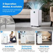 GOFLAME 12L Dehumidifier With Drain Pipe, Dehumidifier With 3 Modes, Child Lock, 24H Timer, LED Touch Control Panel, Real-Time Humidity Display, Manual/Auto Drainage For Home Office Basement - White - View 3