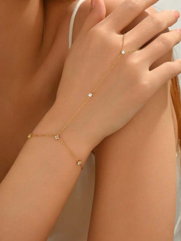 1 قطعة سوار إصبع ذهبي اللون مرصع بالماس، صناعة راقية، إكسسوار أنيق للنساء