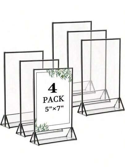 4 Packs Acrylic Sign Holder 5x7 Inch - Double-Sided Tabletop Frame For Wedding Table Numbers, Restaurant Menu, Christmas Photos, Graduation, Birthday Party, - Clear Photo/Price/Menu Display Stand