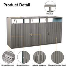 Garbage Bin Shed Stores 3 Trash Cans Metal Outdoor Bin Shed For Garbage Storage,Stainless Galvanized Steel, Bin Shed For Garden Yard Lawn,Grey