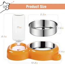 Dog Bowls, Food And Bowl Set With Dispenser And Stainless Steel Bowl Cats And Small Dogs - Light Blue - 橘色 - 查看 5