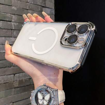 磁吸式（带镜头保护膜）1个电镀四角防摔新款手机壳，兼容苹果17 Pro Max/16 Pro Max/15/14 Pro/13/12/11/XR/XS Max/8、三星Galaxy S25系列、S24系列、S23系列、S22系列、A05、A35、A55保护套，国际版，非国内版