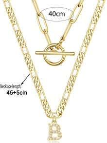 2 Pieces/Set Of Double Layer Wear Fashion Exquisite 3:1 Stainless Steel Necklace, A-Z Copper Inlaid Zirconia English Letter Pendant Women's Multi-Layer Necklace Jewelry, Ramadan, Valentine's Day Gifts