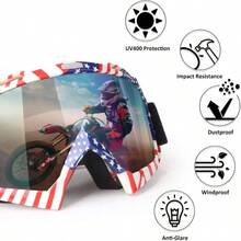 Motorcycle Goggles Dirt Bike Goggles Windproof ATV Dustproof Racing GogglesScratch Resistant Ski Goggles Protective Safety Glasses PU Resin Black Frame+Color Lens - Flag Frame+color Lens - View 3