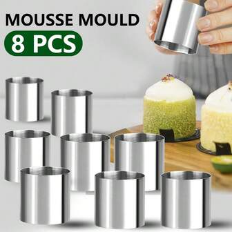 8 件套 5 厘米/2 英寸不锈钢慕斯蛋糕圆形模具，加高加厚，无缝，甜点展示模具，高 5 厘米，烘焙模具，适用于慕斯、提拉米苏、芝士蛋糕等。