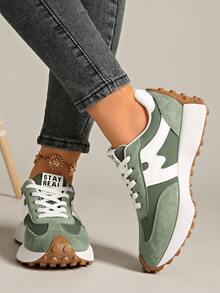 复古厚底运动鞋，加厚鞋面，适合跑步，女款 - 軍綠色 - 查看 2