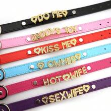 1件性感内衣配饰，紫色皮革水钻“SEXWIFE”颈链，个性化哥特角色扮演首饰 - 彩色 - 查看 8