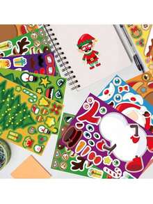 1pack/8pcs Christmas Make A Face Assembly Stickers DIY Diary Laptop Luggage Skateboard Graffiti Stickers Fun Classic Party Decoration,Random Shape