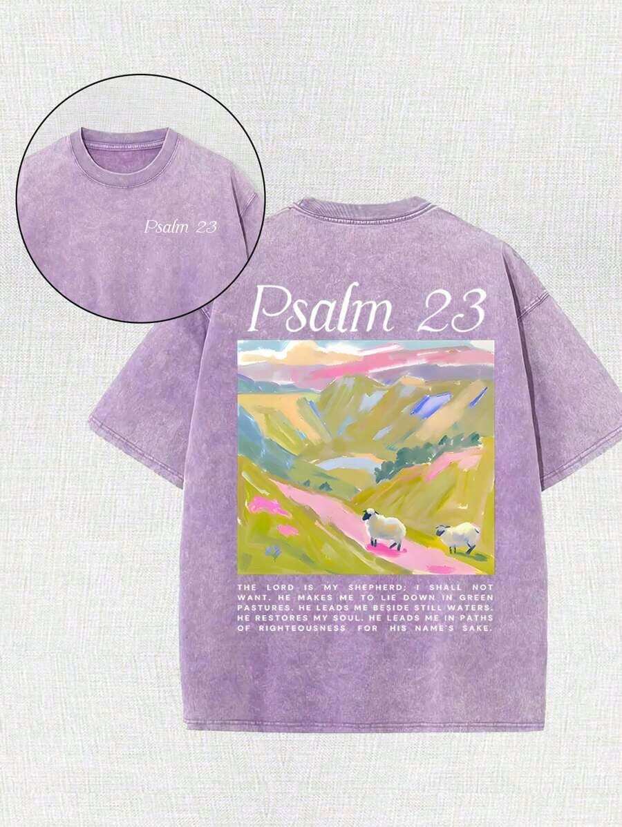 Jesus Religious Cross Sun Printed Retro Washed T-Shirt, 230G, Retro Street Style. Simple And Versatile, Pure Cotton Is Of High Quality, Novel And Fashionable, And It Is A Must-Have Fashion T-Shirt For Spring And Summer.2026 - Purple - View 1