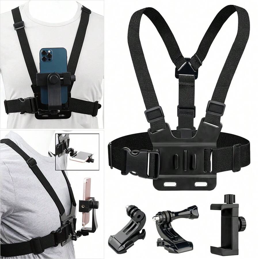 2PC Chest Mount Harness Strap Phone Holder Action Camera POV For Mobile Phone EM - Black - View 1