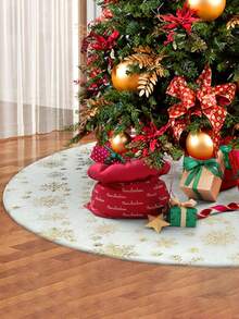 1pc-Faux Fur Christmas Tree Skirt White Plush Skirt For Merry Christmas Party Christmas Tree Decoration